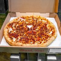 Mighty Meaty Pizza · Pepperoni, Canadian bacon, salami, lean beef and Italian sausage.