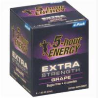 5-Hour Energy Extra Strength Grape 4 Pack · Extra strength grape-flavored energy shot that contains a blend of vitamins, nutrients and c...