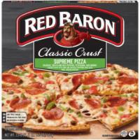 Red Baron Classic Supreme Pizza 23oz · RED BARON® CLASSIC CRUST SUPREME PIZZA is made with zesty tomato sauce, 100% real cheese, an...