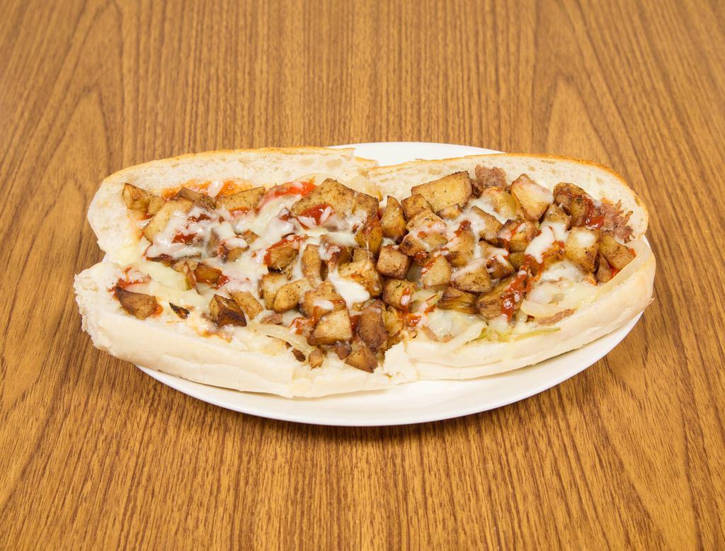 Chicken Cheesesteak with the Works Sandwich · Mozzarella, potatoes, peppers and onions.