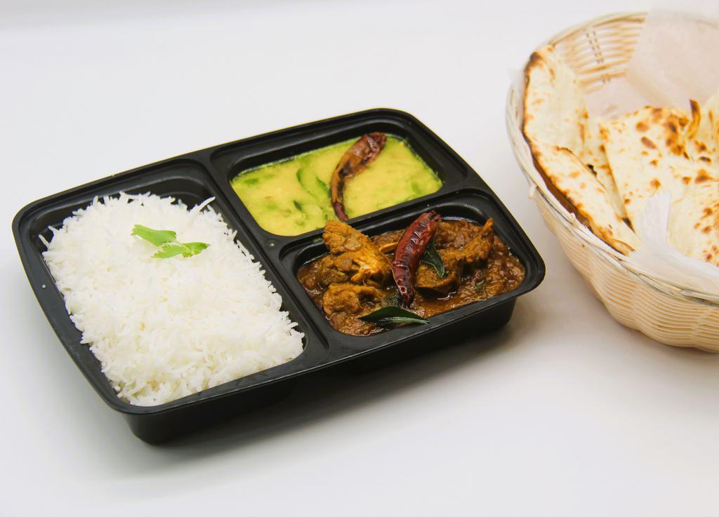 Lunch Box Special Veg Only (Only available between 12 and 2:30pm) · Includes Chicken Curry, Side Curry, White Rice and Naan