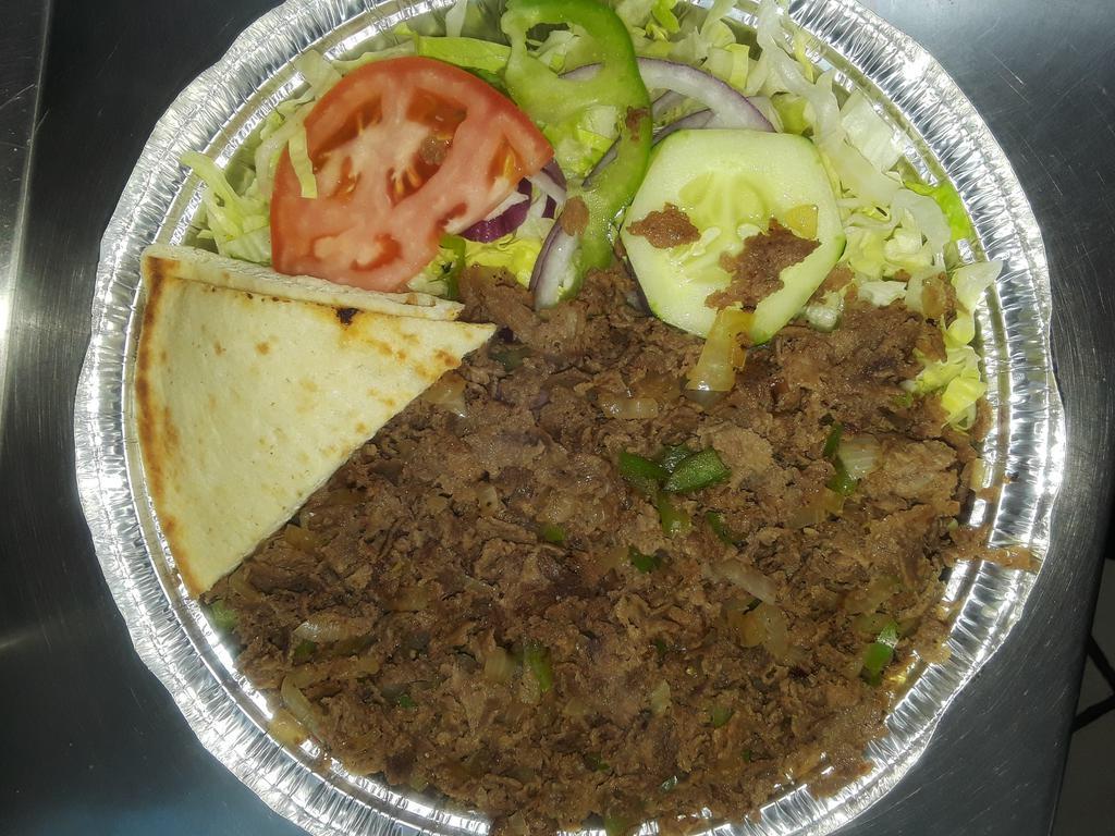 Steak Platter · Served with rice and salad.

