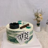 Poker Cake with Cigar · Fondant hand made cake, all edible- please pre-order 1-2 days in advanced.