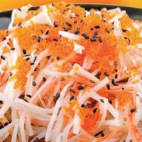 Kani Salad · Imitation crabmeat, cucumber, sweet sauce, spicy mayo, topped with masago. 