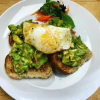 Avocado Toast with Egg · Served with side salad.
