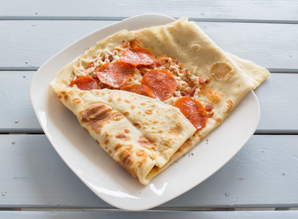 Pizza Crepe  · Pepperoni, mozzarella cheese and marinara sauce.
