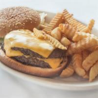 Double Cheeseburger Deluxe · Includes lettuce, pickle and choice of side. 