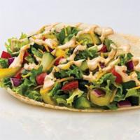 Garden Pita · Mix of Garden Fresh Veggies with YOUR CHOICE OF TOPPINGS, CHEESE & SAUCES !!
