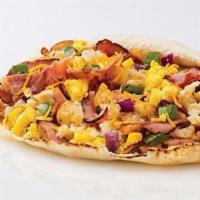 Ham and Eggs Pita · Black Forest ham, Scrambled Eggs, Hashbrowns, Grilled Onions & Grilled Green Peppers with YO...
