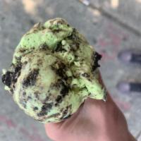 Grasshopper Pie · Minty green ice cream studded with natural chocolate cookie and dark chocolate