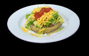 2 Chicken Sope2 · Traditional sopes, also known as gorditas de masa. fried golden brown, topped with beans shredded chicken, lettuce, cheese, salsa, served with beans and rice.