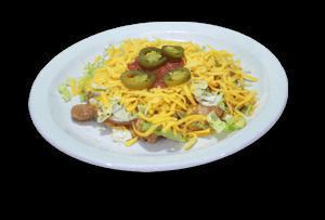Junior Special Chicken · Small flour tostada with beans, shredded chicken, lettuce, cheese, jalapeno peppers and salsa.