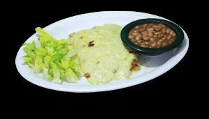 Tapatias Chicken · Delicious creamy enchiladas with shredded chicken topped with our creamy roasted poblano & c...