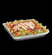 Crispy Chicken BLT Salad · Topped with crispy chicken, chopped tomatoes, crispy bacon bits, shredded Cheddar cheese, re...