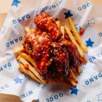 Sweet and Spicy Sriracha Wings (GF) with Fries by Dang Good Wings All Day · By Dang Good Wings All Day. 6 jumbo wings with sweet chili sauce and added sriracha for a li...