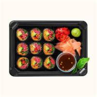 the sushi (VG) · Sundried tomato paste with watermelon radish, cilantro, Thai basil, red pepper, and pickled ...