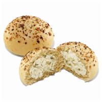 Chive & Onion Bagel Minis · Two onion bagel minis stuffed with chive cream cheese. 