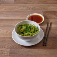 Edamame · Lightly boiled and salted green soy beans.