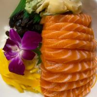 Sake Don · Fresh salmon on top of seafood sushi rice.