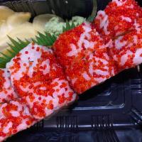 Fireball Roll · Crabmeat imitation, spicy scallop with the touch of spicy tobiko.
