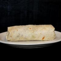 Regular Burrito Lunch · Tomato rice, fried beans, pico de gallo and choice of meat.