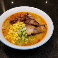 Spicy Miso Ramen · Sliced pork, spicy ground pork, bean sprouts, corn, and scallion.