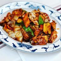 Stir Fried Spicy Szechuan Chicken · Sliced. Hot and spicy.