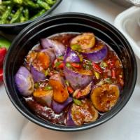 Tangy Spicy Eggplant · Hot and spicy.