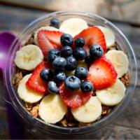 Strawberry & Banana & Blueberry Acai Bowl · Strawberries, banana, blueberries, granola.