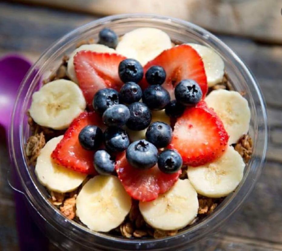 Yogurt · Yogurt with fruits, granola, and honey. Yogurt, frutas, granola e mel. Extra yogurt for an additional charge.