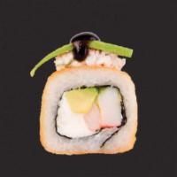 Guamuchilito Roll · In: Philadelphia, avocado, shrimp and imitation crab. Out: crab mix, avocado and drizzled wi...