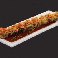 Kanikama Roll · In: tempura shrimp, crab mix, avocado, Philadelphia and rolled in seaweed. Out: topped with ...