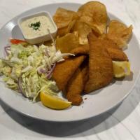 Fish Fry Lake Perch · Breaded in panko and deep-fried. Served with homemade  creamy coleslaw, homemade chips and J...