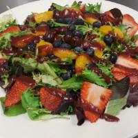 Summer Salad  · Spring mix topped with fresh strawberries, blueberries, mandarin orange slices and raspberry...