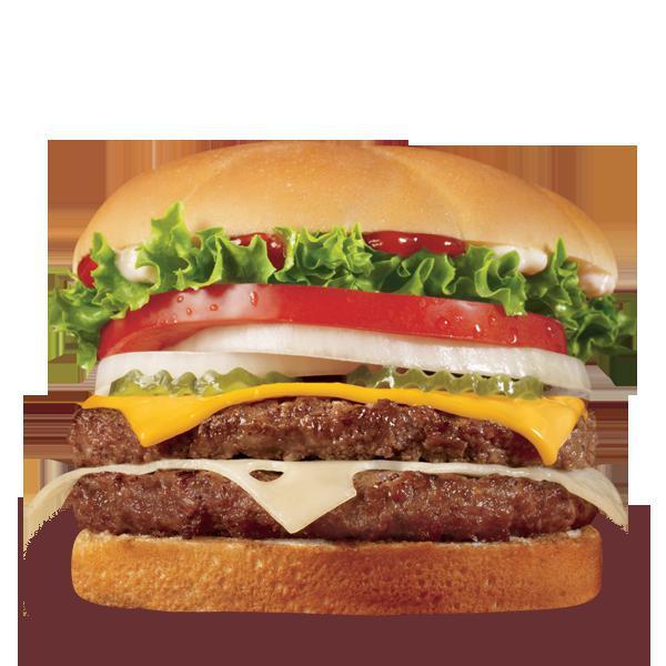 1/2 lb. Cheese GrillBurger™ Combo · Two ¼ lb.* 100% beef burger topped with melted cheese, thick-cut tomato, crisp chopped lettuce, pickles, onions, ketchup and mayo served on a warm toasted bun. 