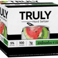 Truly Hard Seltzer Beer, Watermelon and Kiwi - 6 Each · Hard seltzer with natural flavors. Now crisper fresh taste. 100 calories. 1 g sugars. Contai...