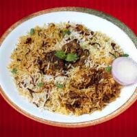 Beef Biryani · Aromatic basmati rice with mildly spiced beef boneless pieces.