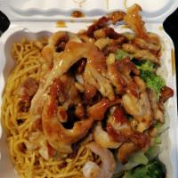 Chicken and Shrimp Teriyaki · Served with cabbage, carrot, onion, and broccoli. Rice choice white rice or fried rice or br...
