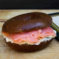 Bagel with Any Spread and 2 Slices of Nova Salmon · Boiled and baked round bread roll.