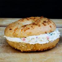 Bagel with Cream Cheese · Boiled and baked round bread roll.