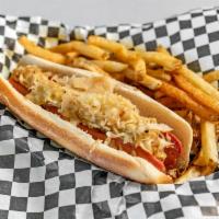 Kraut Dog · With sauerkraut. 9 inch, 1/3 lb. all-beef hot dog.
