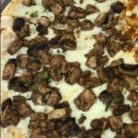 Chicken Marsala Pizza · Chunks of chicken, mushrooms and mozzarella.