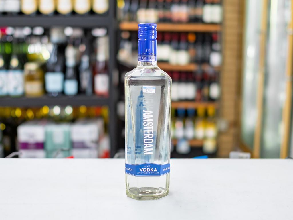 New Amsterdam, Vodka · Must be 21 to purchase. New Amsterdam Vodka was born from an uncompromising passion for great vodka. This commitment to excellence delivers a great-tasting vodka with unparalleled smoothness. 5 times distilled and 3 times filtered to deliver a clean crisp taste that is smooth enough to drink straight or complement any cocktail.
