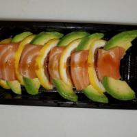 Salmon Wrapped Avocado  · Served with 5 pieces with eel sauce on top