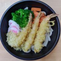 Shrimp Tempura Udon · Udon noodle soup with 3 pieces of shrimp tempura