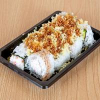 Crunch California Roll · California with tempura flake, and eel sauce on top.