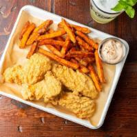 Chicken Tender Combo · 4 large, white chicken meat tenders choice of: housemade ranch, honey mustard, buffalo and B...