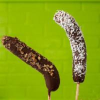 Chocobananas · Platano cubierto con chocolate. 
Toping
Coco, nuez, o chispas de chocolate y plain. 