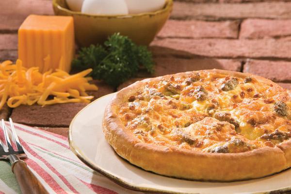 Ham, Sausage, Egg and Cheese Pizza Breakfast · 