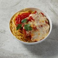 Spaghetti with Chicken  · Ricotta, Romano and mozzarella cheeses  with tangy tomato sauce cover our 